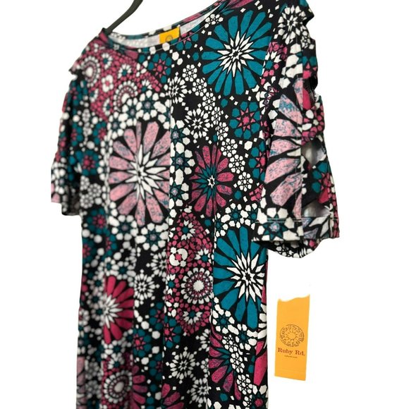 NWT Ruby Rd. Ladies Cut Out Sleeve Floral Pattern Scoop Neck Dress SZ Small - Picture 5 of 9